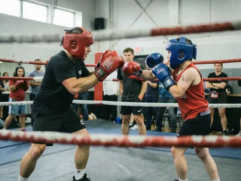 Boxing class working pads at Kharscap